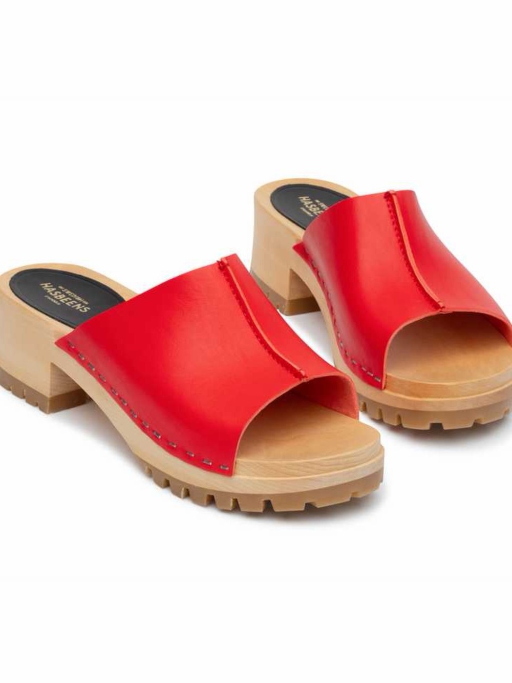 Swedish Hasbeens Ann Low Bright Red Leather Slide Clogs